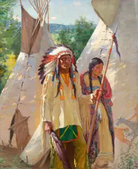 Joseph Henry Sharp, Looks Ahead and Squaw, Crow, oil on canvas