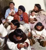 Bettine Steinke, Biscuit Time at the Trading Post, 1981, oil on canvas