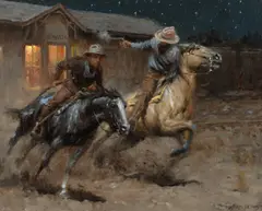 Andy Thomas, Henry Starr Strikes Nowata, oil on canvas