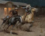 Andy Thomas, Henry Starr Strikes Nowata, oil on canvas