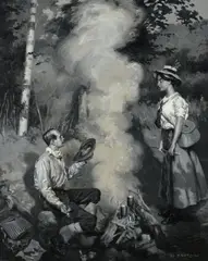 Henry Watson, Where There Is Smoke, oil en grisaille on canvas