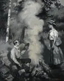 Henry Watson, Where There Is Smoke, oil en grisaille on canvas