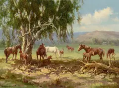 California Horse Ranch by Olaf Wieghorst, oil on canvas, sold Jul 2026