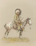 Olaf Wieghorst, Chief on Horseback, watercolor on paper