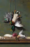 Ken Carlson, Mallard and Green-winged Teal, oil on board
