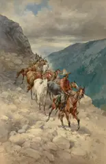 Herman W. Hansen, Horse Drive on a Mountain Trail, watercolor on paper
