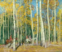 Riding Through the Aspens by Ernest Martin Hennings, oil on canvas, sold Jul 2025