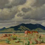 Ernest Martin Hennings, Hunting Rabbits, oil on board