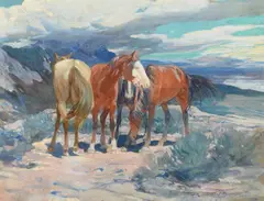 Wild Horses by Frank Tenney Johnson, 1920, gouache on paper, sold Jul 2025