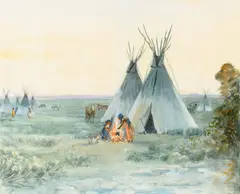 Bert Geer Phillips, Evening – Apache Camp, watercolor on paper