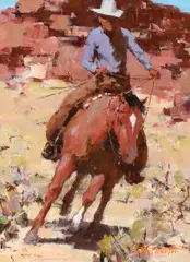 Burt Procter, Cowboy on Horseback, oil on board
