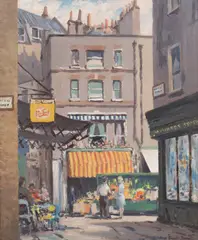 Hugh Boycott-Brown, Shepherds Market, oil on board