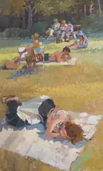 Warren Storey, The Picnic, oil on canvas, 89.5 x 54.5cm