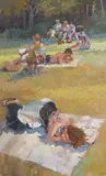 Warren Storey, The Picnic, oil on canvas, 89.5 x 54.5cm
