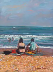 William Bowyer, Beach Scene, oil on canvas laid on board