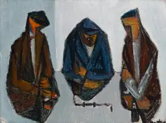 Robert Hunter, Domino Players, oil on board