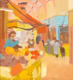Brenda Holtam, Brixton Covered Market, oil on board