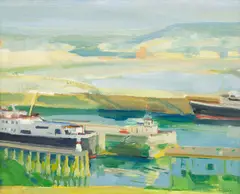 Tom Espley, Folkestone Harbour, oil on board