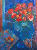 Leslie Moore, Flowers on a Table, oil on board