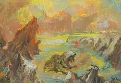 Ray Howard-Jones, Evensong - Easter Bay, gouache