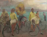 Jean Clark, Cyclists and Approaching Storm, oil