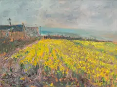 Michael J Strang, Daffodil Field, oil on board