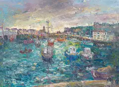 Michael J Strang, Porthleven Harbour, oil on canvas
