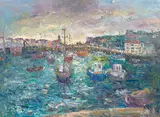 Michael J Strang, Porthleven Harbour, oil on canvas