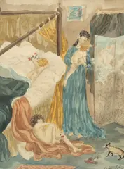 Vivien White, Bedroom Interior, watercolour