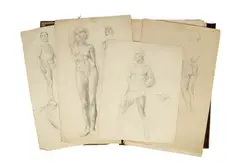 Reine Ormond Pitman, Slade School Portfolio, containing 2 watercolour portraits