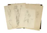 Reine Ormond Pitman, Slade School Portfolio, containing 2 watercolour portraits
