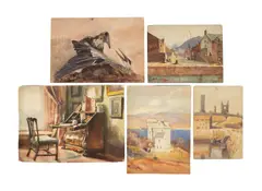 Jemima Helen Pitman, Harbour Scene, possibly Scotland, watercolour and bodycolour