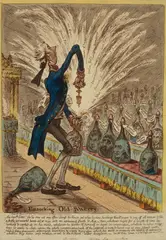 James Gillray, Uncorking Old Sherry, contemporary ink annotations of several depicted characters to margins