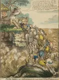 James Gillray, The Pigs Possessed: _ or _ the Broad bottom'd Litter running headlong into ye Sea of Perdition, hand coloured engraving