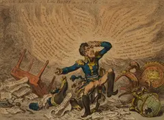 James Gillray, Maniac Ravings _ or _ Little Boney in a strong fit _vide Lord W _ account of a visit to Thuilleries, hand coloured engraving