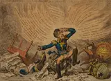 James Gillray, Maniac Ravings _ or _ Little Boney in a strong fit _vide Lord W _ account of a visit to Thuilleries, hand coloured engraving