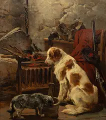 John Sargeant Noble, The Gamekeepers Dogs, oil on canvas