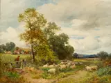 David Bates, Flock of Sheep in a Landscape, oil on canvas