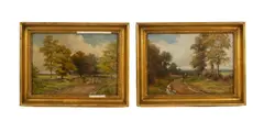 John Bates Noel, Drover and sheep Horse and Cart on a Lane, near Madresfield, oil on board