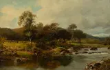 David Bates, Anglers by the Lledr, North Wales, oil on canvas 29 x 44cm