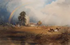 Copley Fielding, Rainbow over a Rural Church, watercolour