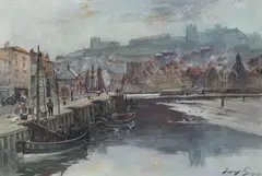 Thomas Swift Hutton, Whitby Harbour, watercolour