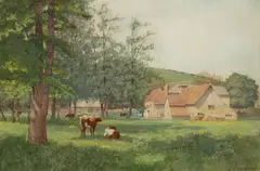 James Thomas Watts, Streatley Mill, watercolour