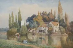 Edward Duncan, A Mill on the Thames, watercolour over pencil