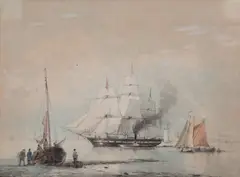 Jan Hermann Barend Koekkoek, Shipping at Sea, watercolour