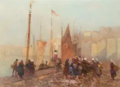 Hector Caffieri, Landing the Catch, Boulogne, watercolour