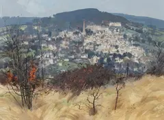 Allan Laycock, Painswick from Juniper Hill, acrylic watercolour on board