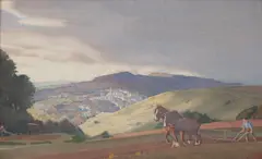 Charles March Gere, Ploughing Above Painswick, watercolour