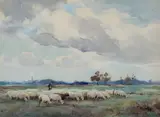 Adriaan Groenewegen, Shepherd Tending his Flock, watercolour
