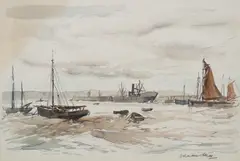 Adrian Hill, Shipping in Harbour, watercolour